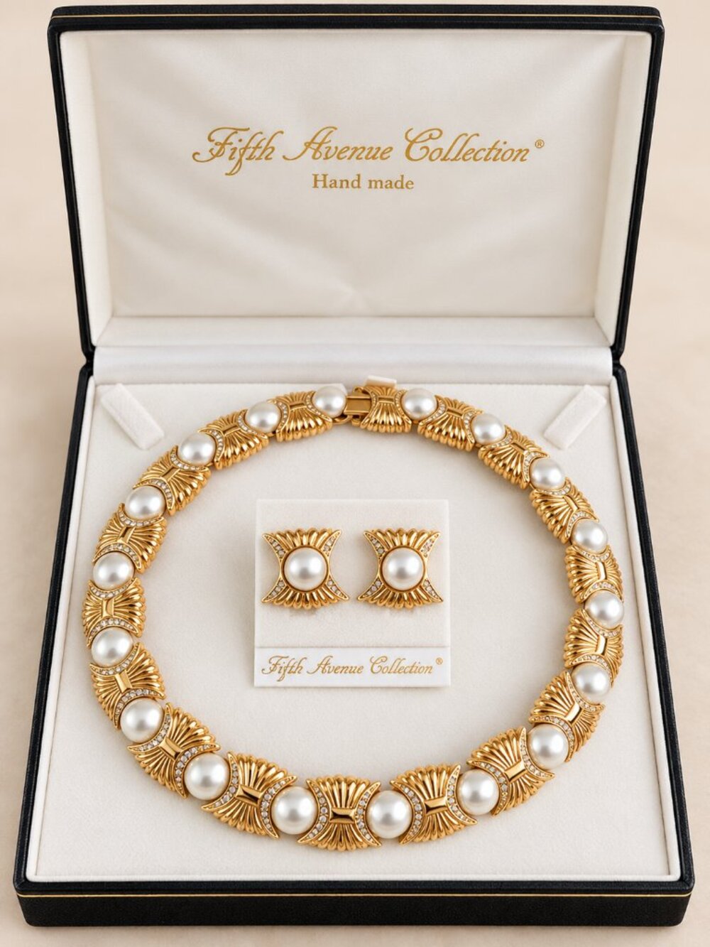 Vintage Fifth Avenue Collection Pearl Necklace & Earrings Set